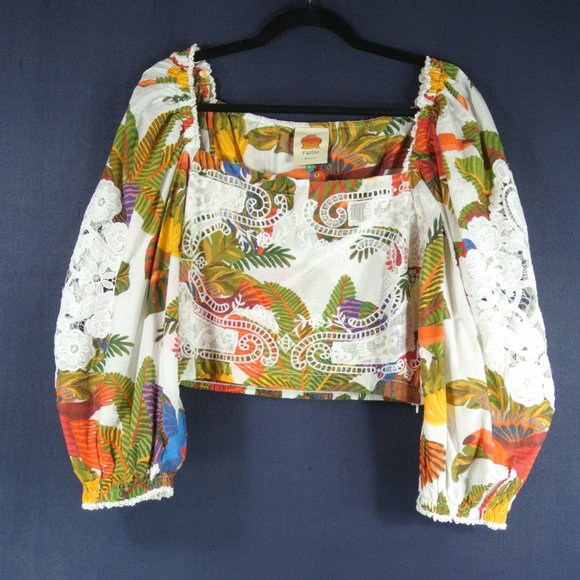 NEW Farm Rio Forest Birds Smocked Embroidered Blouse size M #833 - Picture 4 of 8